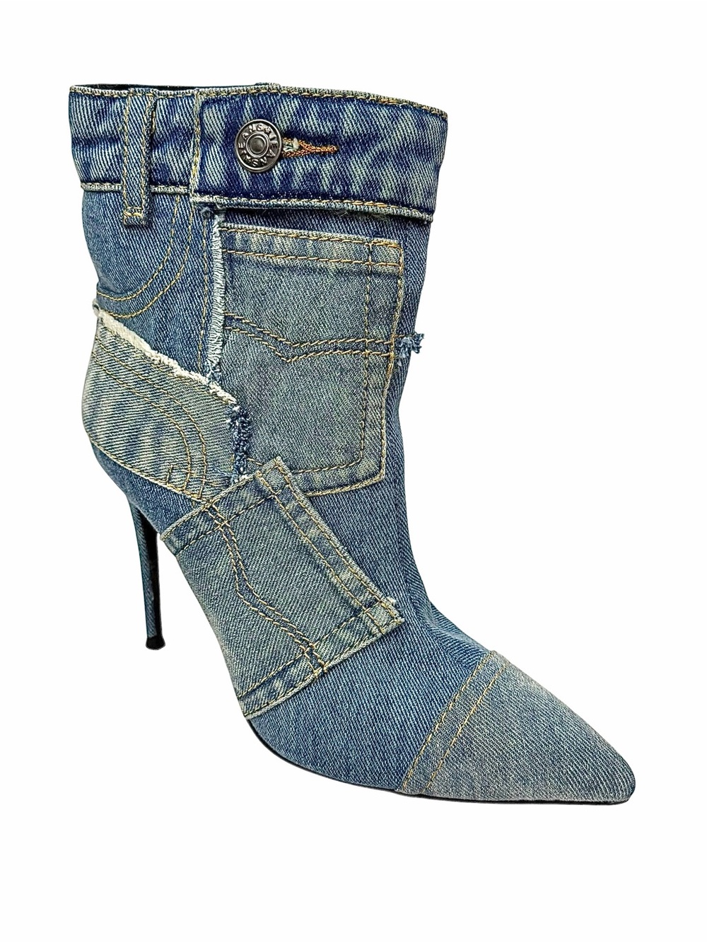 Jeffrey Campbell Denimous Patchwork High Heel Booties Blue Denim Women’s 7.5